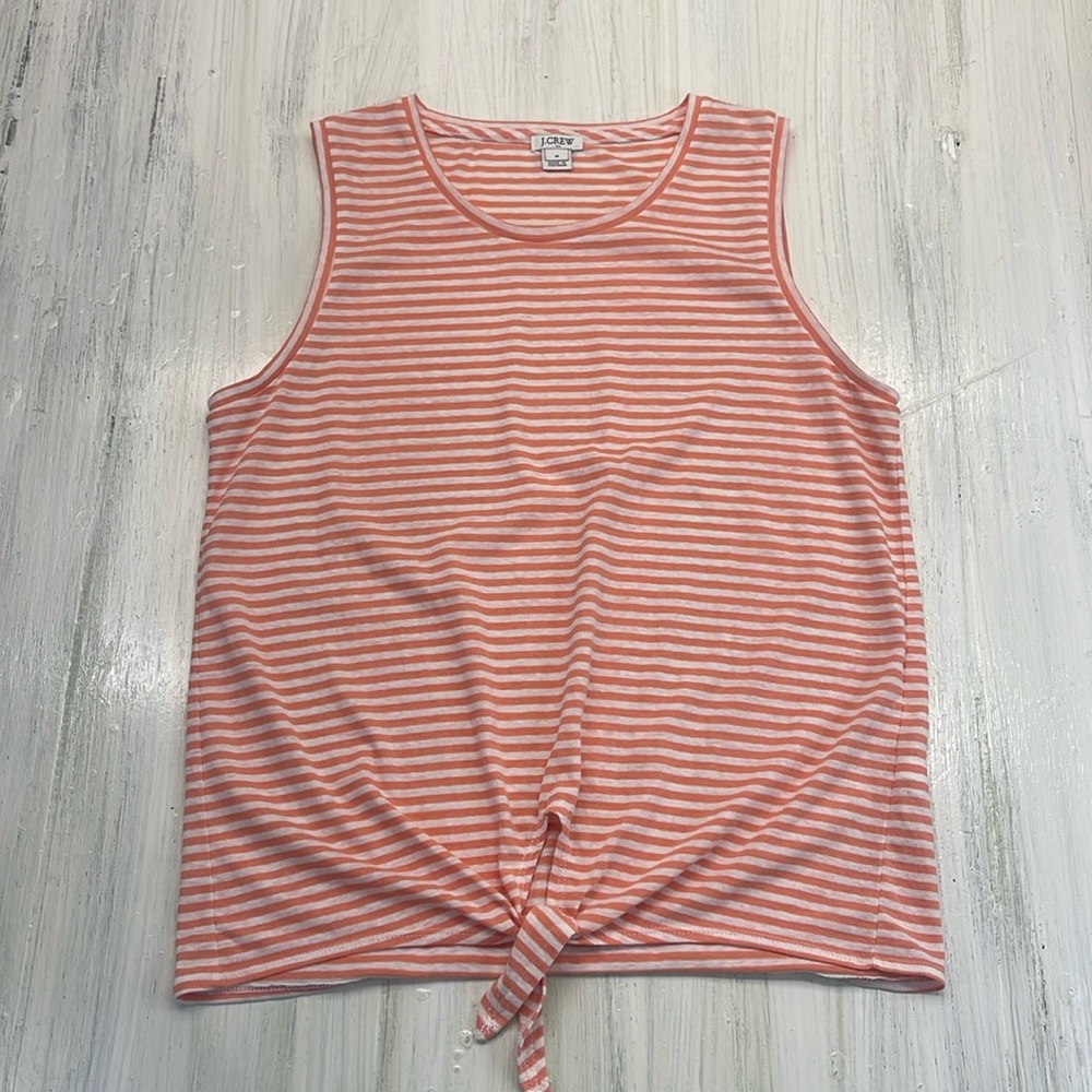 💚5/$25 SALE!💚 J. Crew Factory Peach & Ivory Striped Cotton Tie Front Tank Sz M